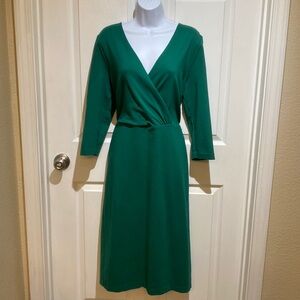 Boden Green Knit Sheath Dress US 14R  Tie Front Old Money Girl Boss Retro Classy
